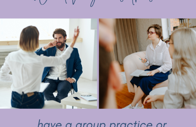 Split image showing a group practice and an individual doctor consultation with the text “Would you rather have a group practice or an individual doctor?”